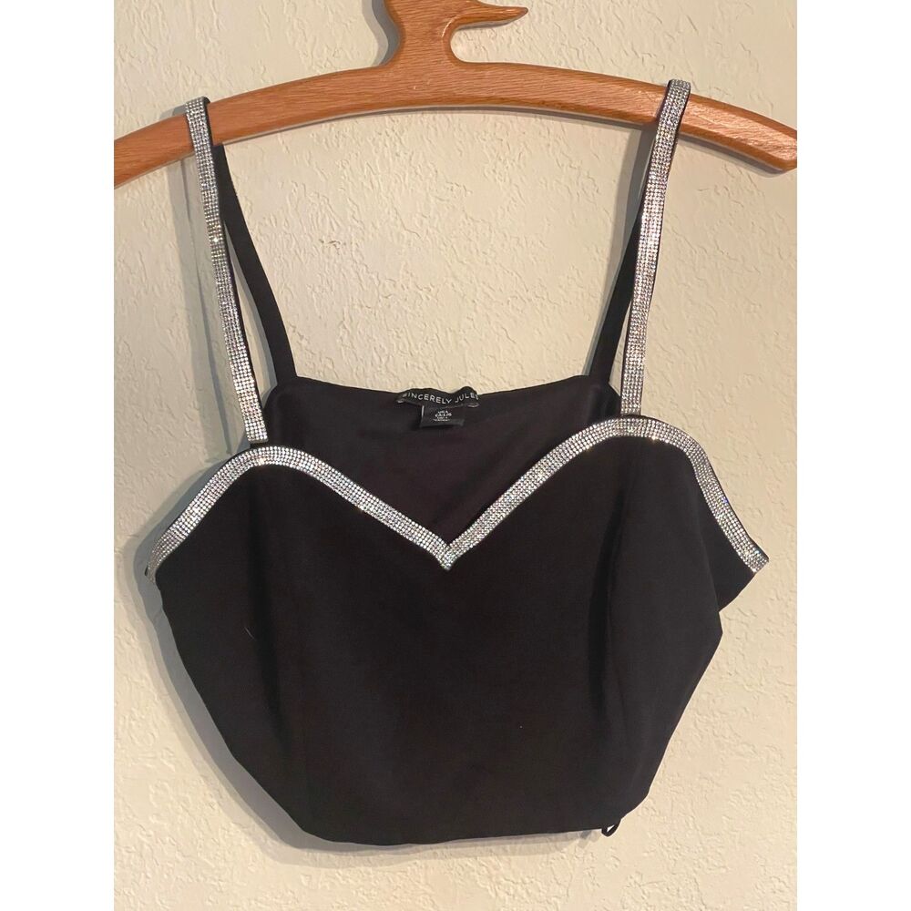 Sincerely Jules Sweetheart Neckline Black Crop Top Rhinestone Straps Size Large